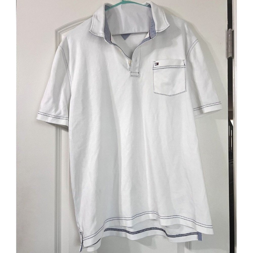 Tommy Hilfiger‎ men's polo shirt Logo left pocket white size X-Large Custom Fit